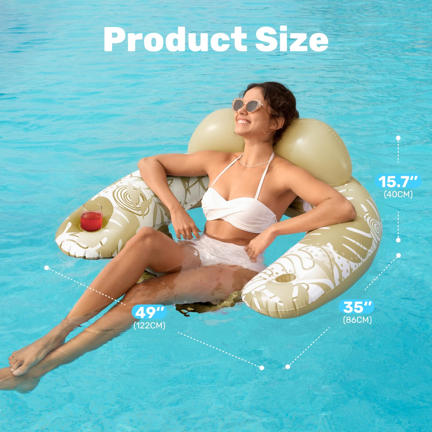 Sloosh Inflatable Pool Floats – 2-Pack Pool Chairs with Cup Holders (Blue & Champagne)