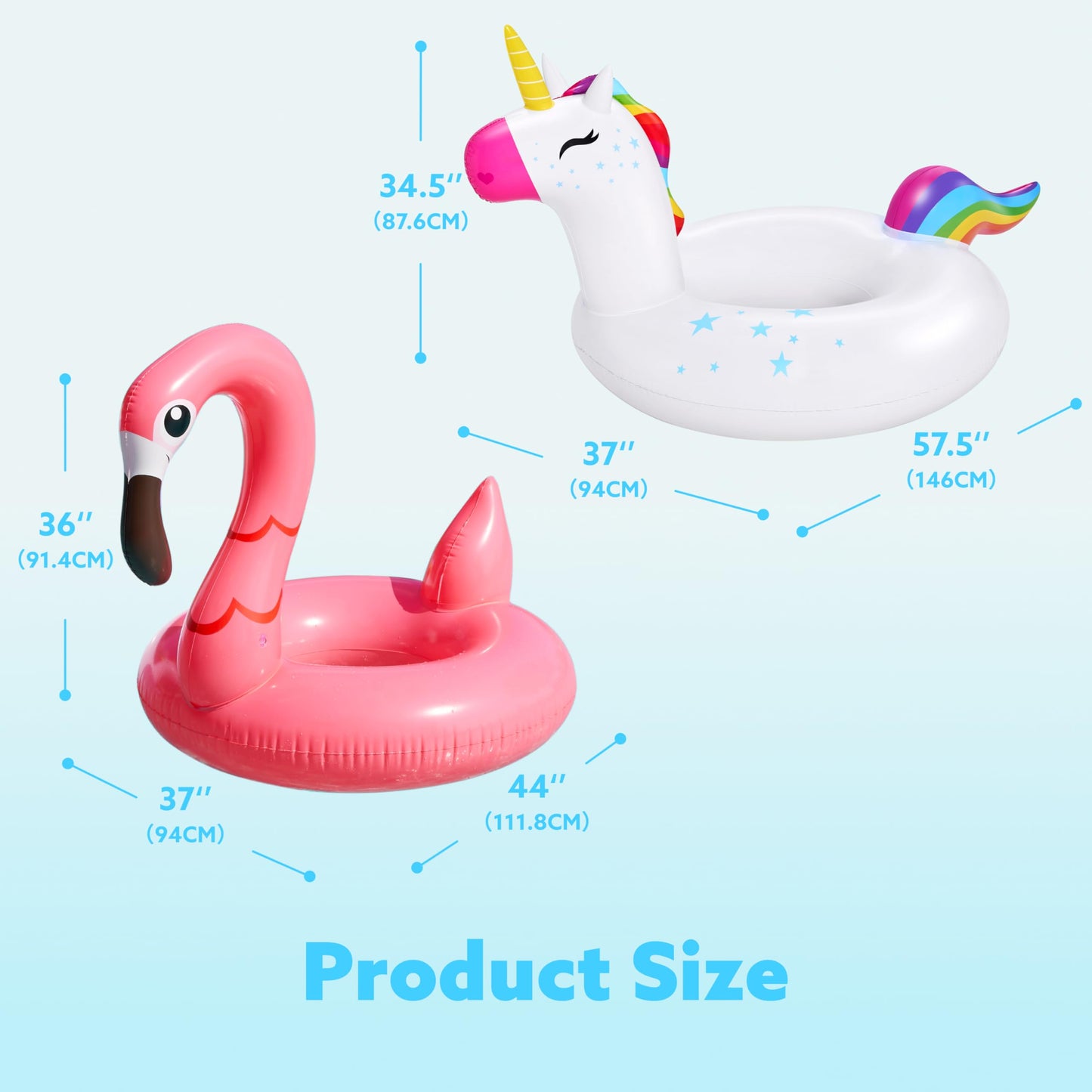 Sloosh 2-Pack Unicorn & Flamingo Pool Floats | Large 42-Inch Inflatable Floats