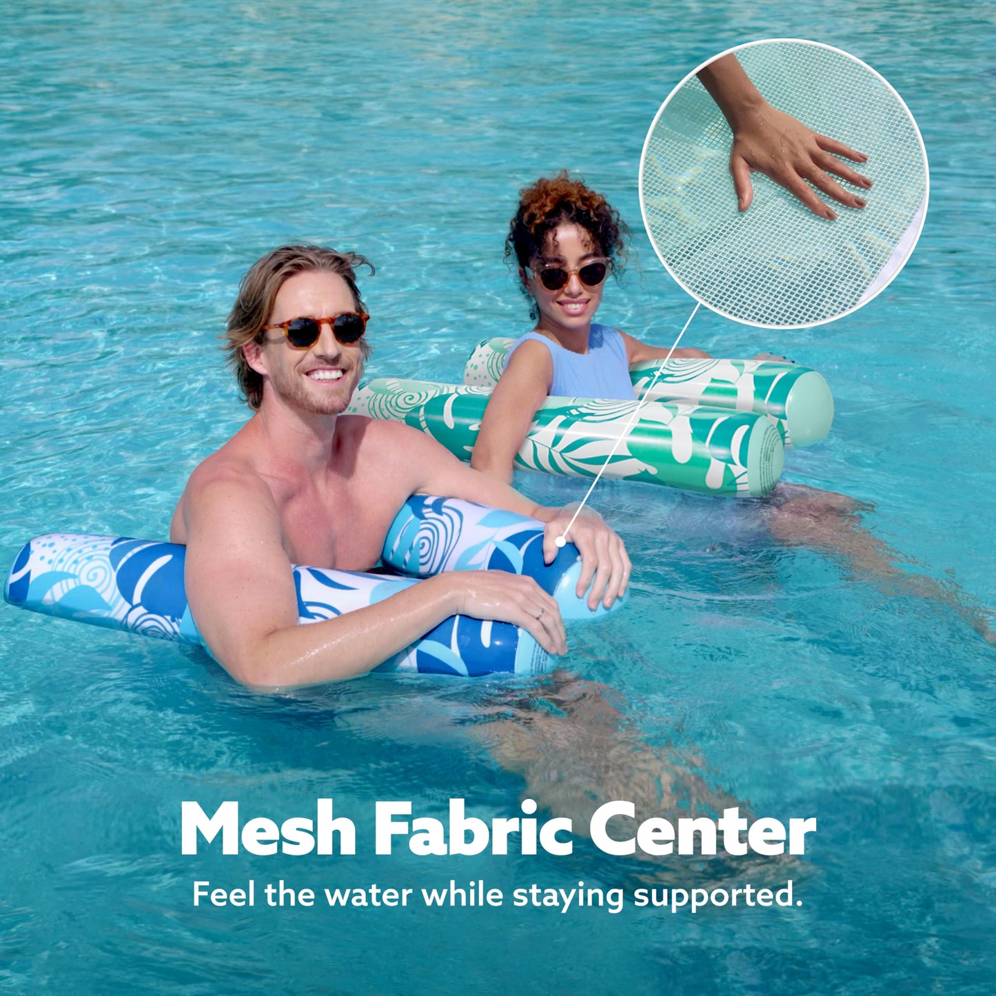 Sloosh 2 Tropical Leaves Packs – 4-in-1 Inflatable Pool Floats for Adults (Blue/Cyan)