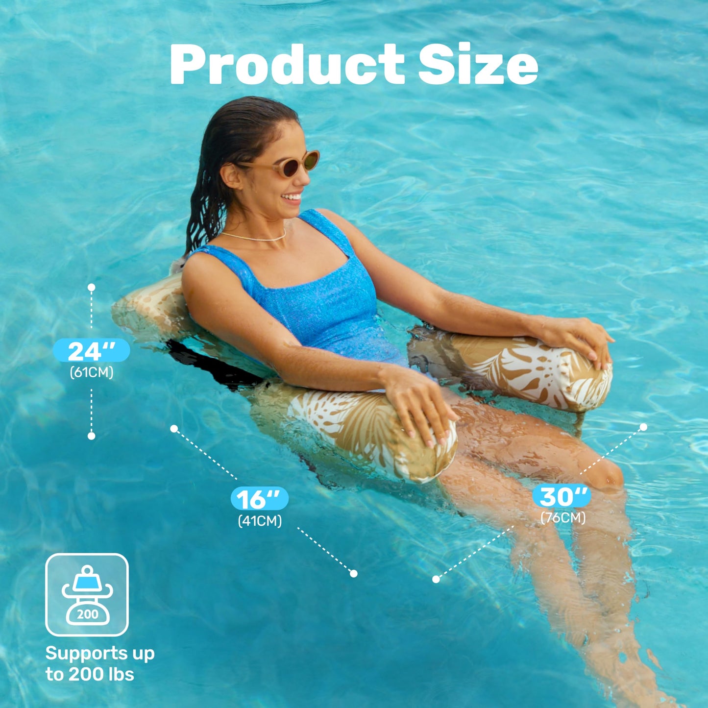 SLOOSH 2-Pack Inflatable Pool Floats for Adults | Floating Lounge Chairs - Tropical Leaves Champagne Pink