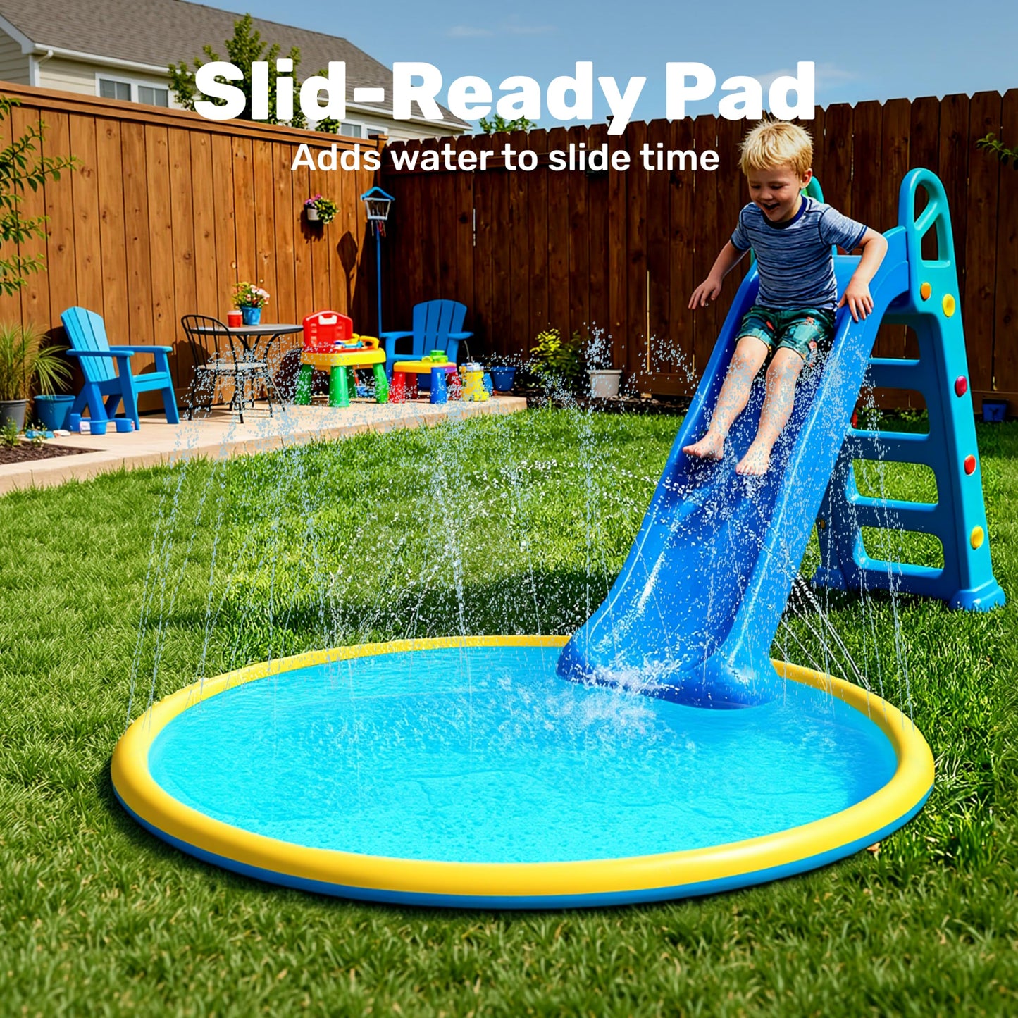 SLOOSH 60-inch Non-Slip Splash Pad Sprinkler – Outdoor Water Play Mat (Orange & Blue)