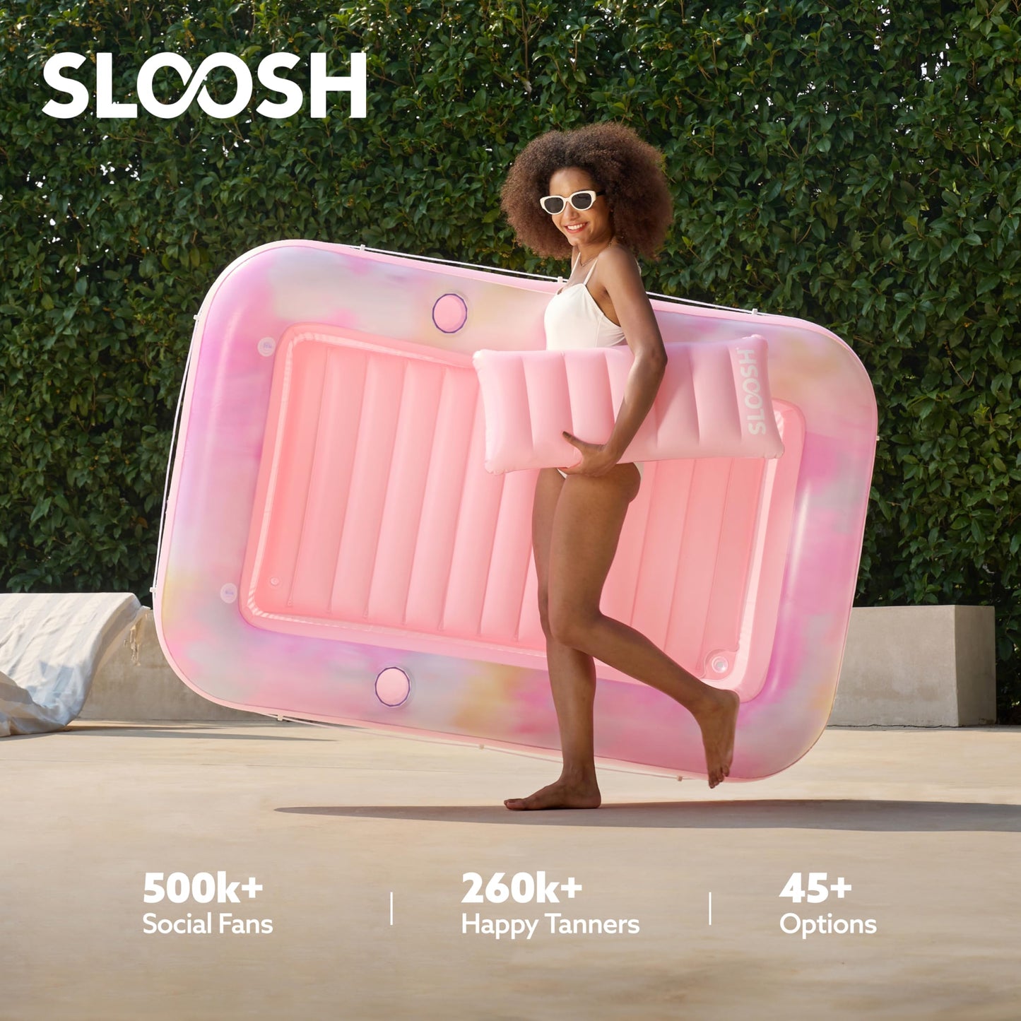 SLOOSH Inflatable Tanning Pool Lounger – 70x46 in Blue Daisy (4-in-1 Suntan Tub Raft)