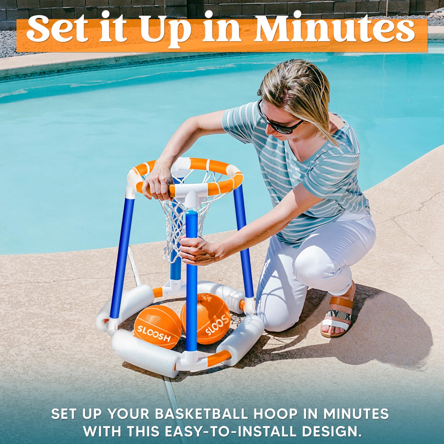 Sloosh Pool Basketball Hoop – Floating Water Toy for Kids & Adults (Blue/Orange)