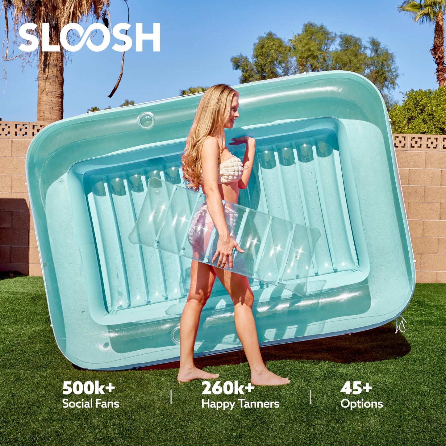 Sloosh Inflatable Tanning Pool Lounger - 85x57 in, Extra Large Cyan Sunbathing Bed