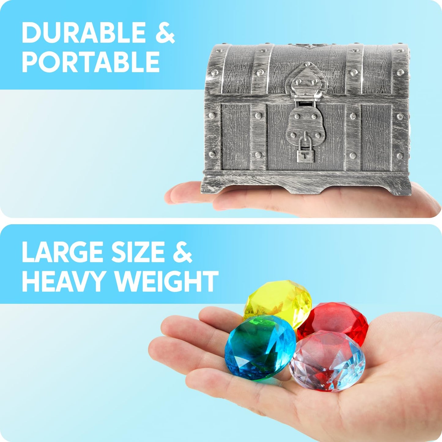 Sloosh Diving Gems Pool Toys – 16 Colorful Diamonds & Pirate Treasure Chest