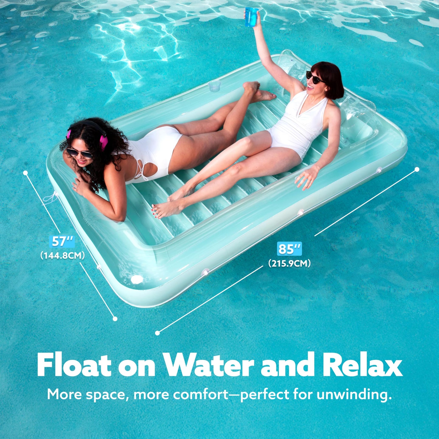 Sloosh Inflatable Tanning Pool Lounger - 85x57 in, Extra Large Cyan Sunbathing Bed