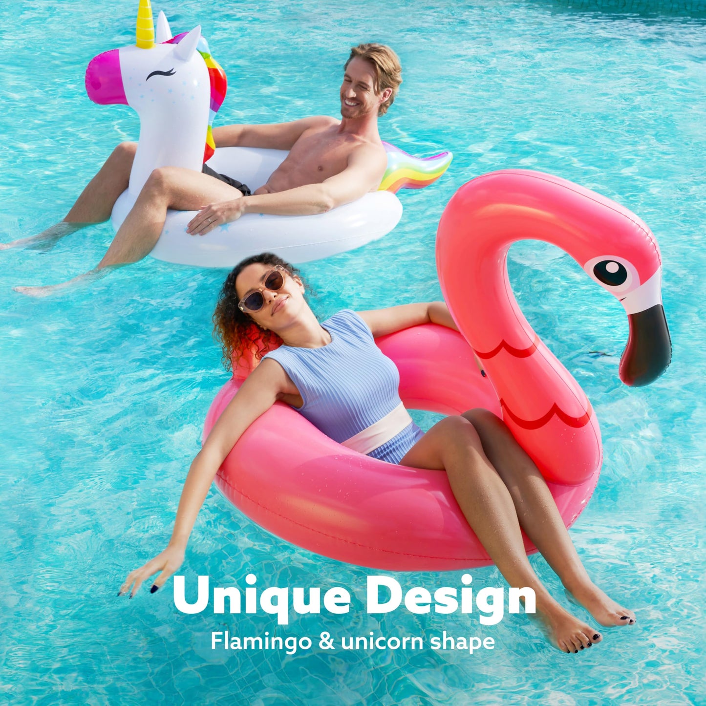 Sloosh 2-Pack Unicorn & Flamingo Pool Floats | Large 42-Inch Inflatable Floats