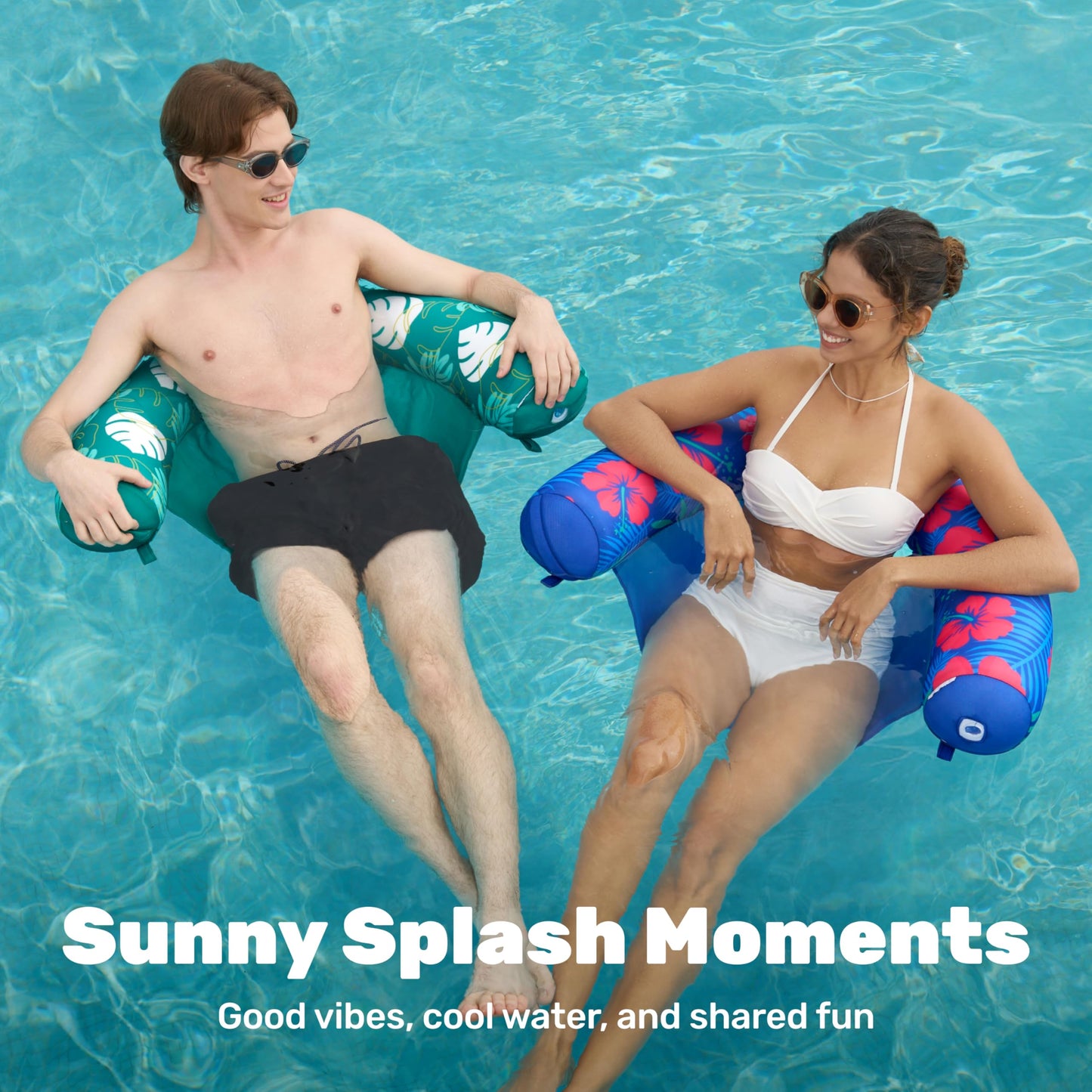 Sloosh Pool Float Chairs 2-Pack with Sling | Soft Fabric Noodle Chair – Flower Leaves