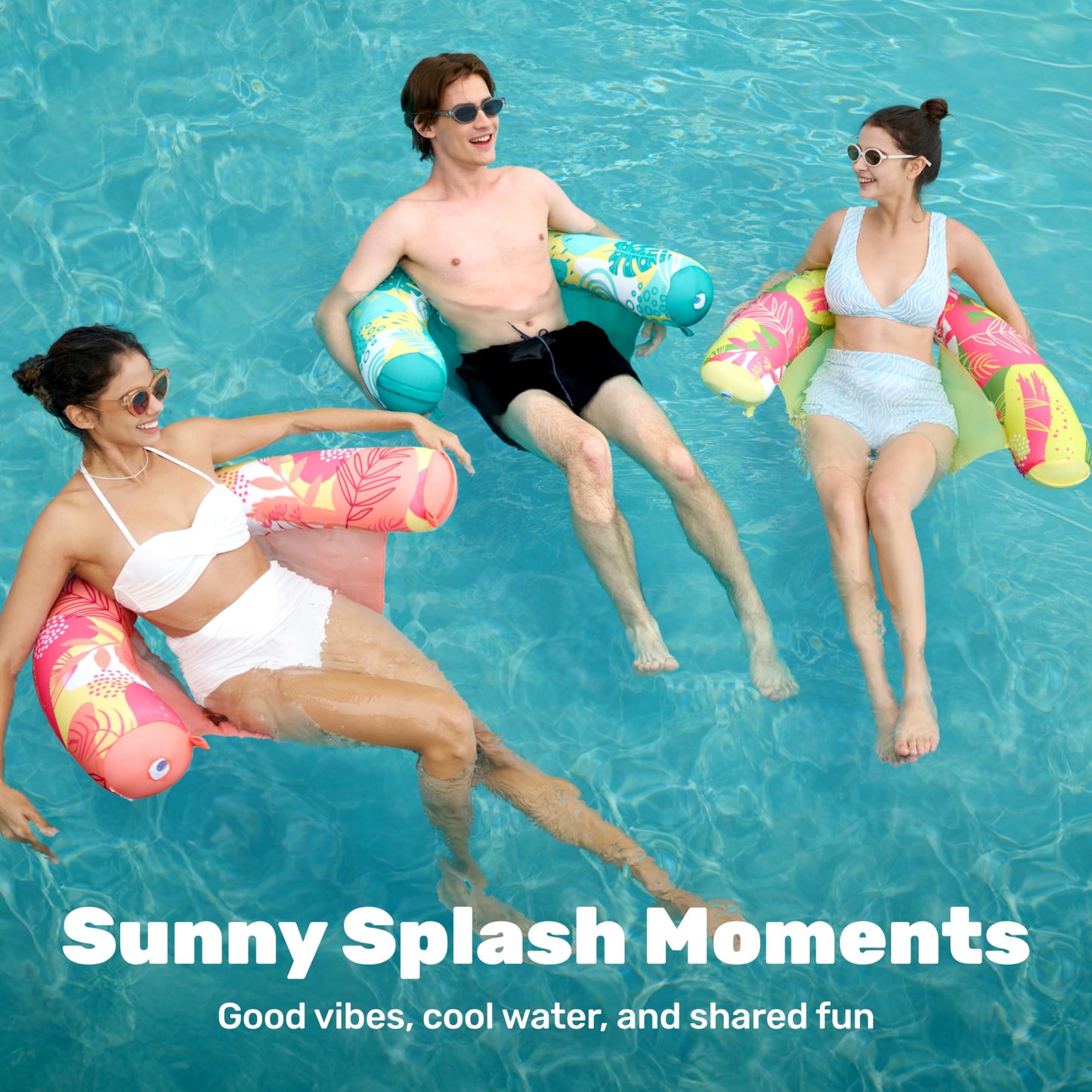Sloosh Floral Noodle Pool Floats – 3 Pack Inflatable Sling Chairs (Orange/Yellow/Green)