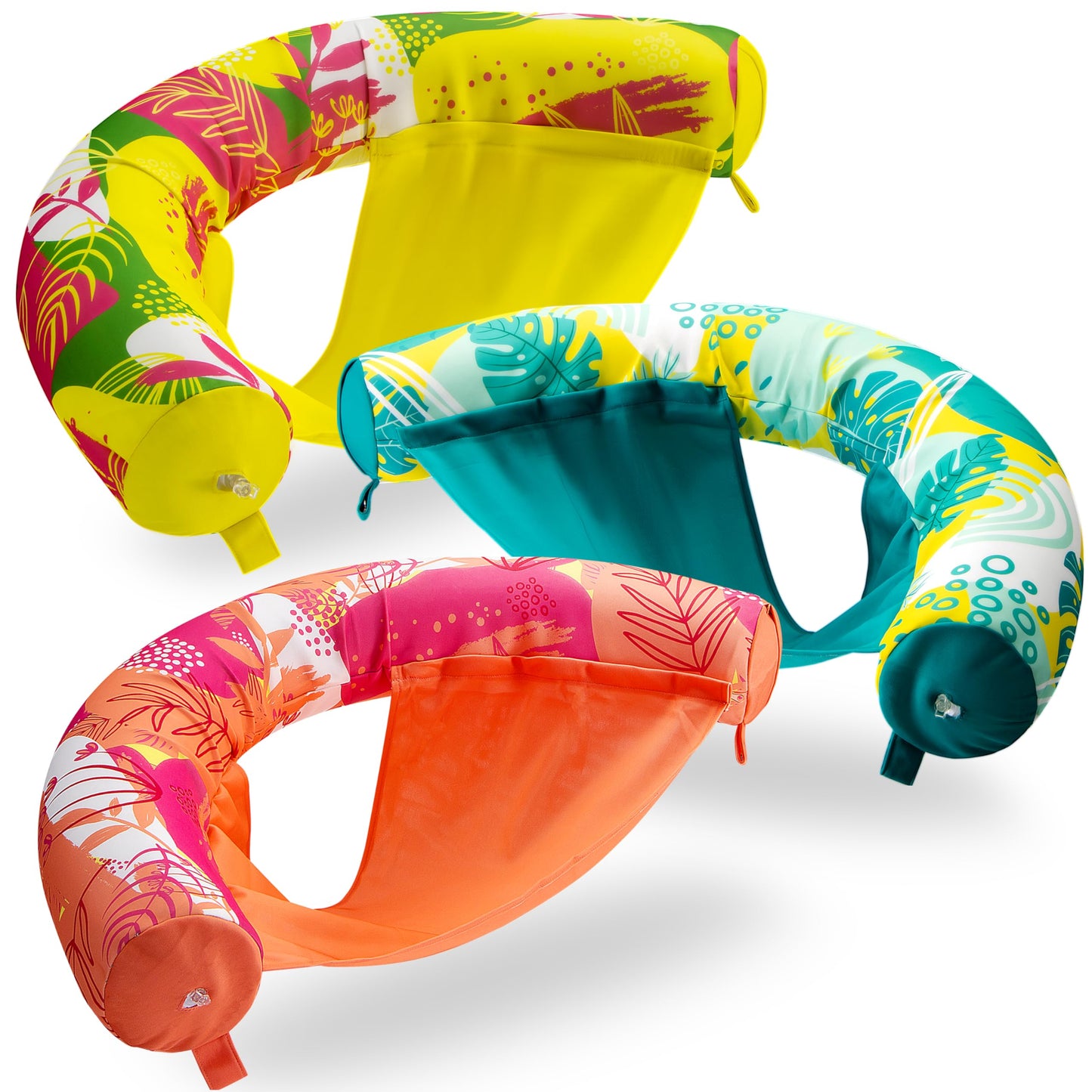 Sloosh Floral Noodle Pool Floats – 3 Pack Inflatable Sling Chairs (Orange/Yellow/Green)