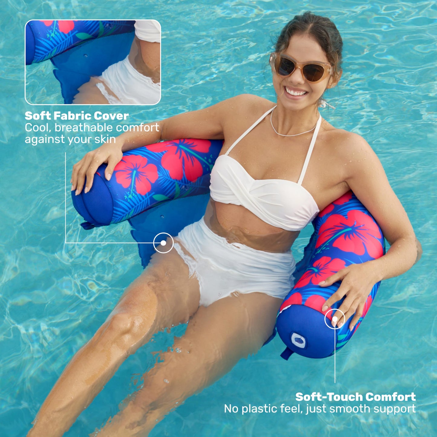 Sloosh Pool Float Chairs 2-Pack with Sling | Soft Fabric Noodle Chair – Flower Leaves