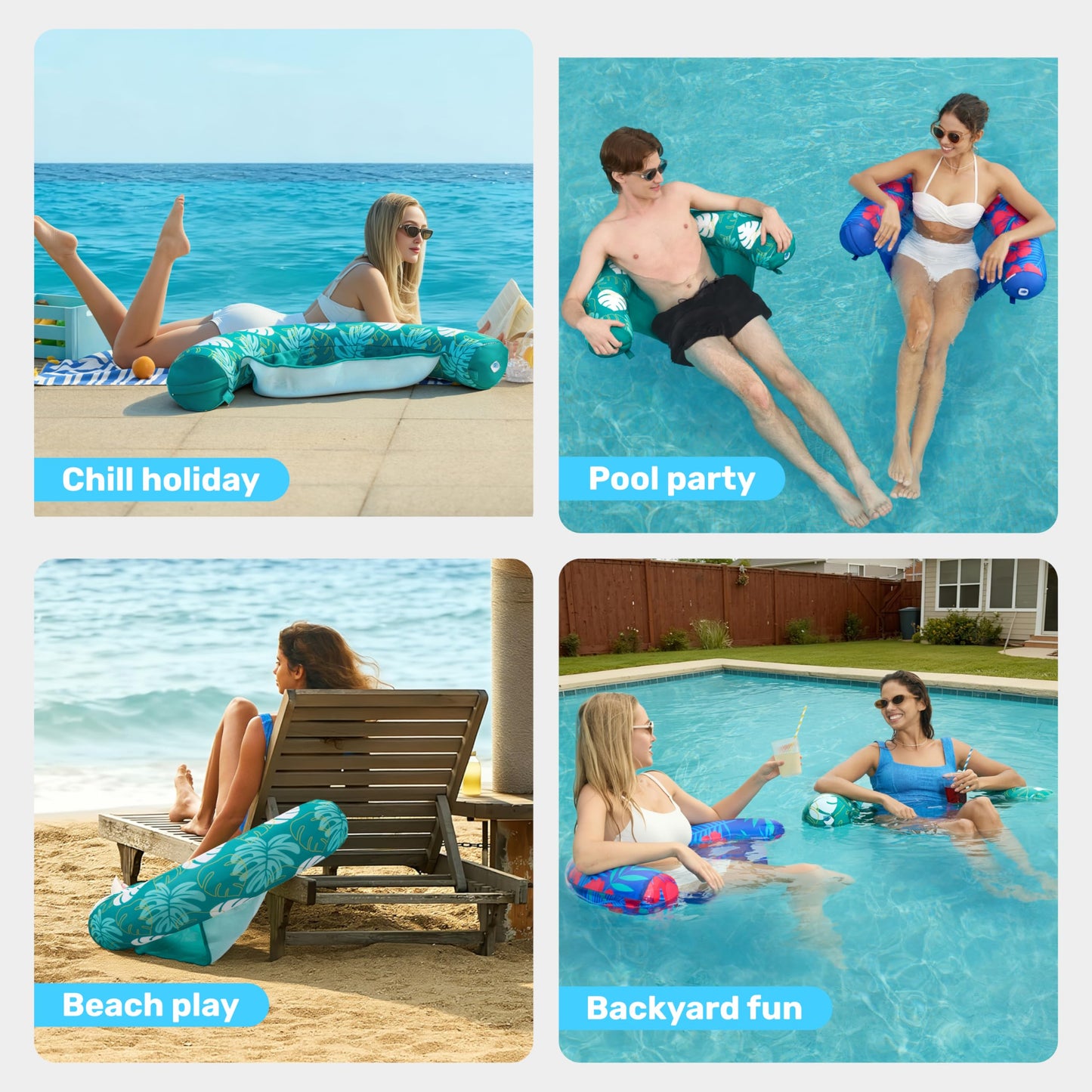 Sloosh Pool Float Chairs 2-Pack with Sling | Soft Fabric Noodle Chair – Flower Leaves