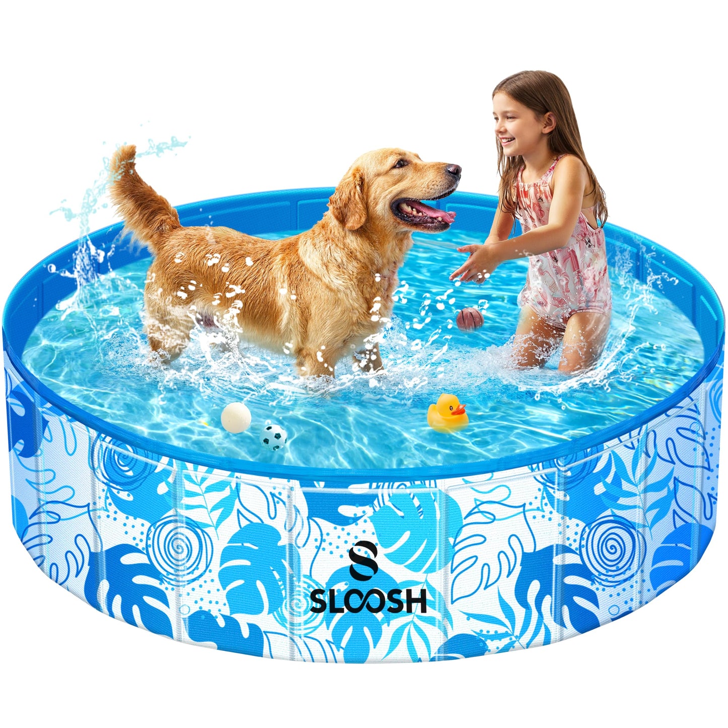 SLOOSH Foldable Dog Pool – Portable 48x12 in Hard Plastic Kiddie Pool