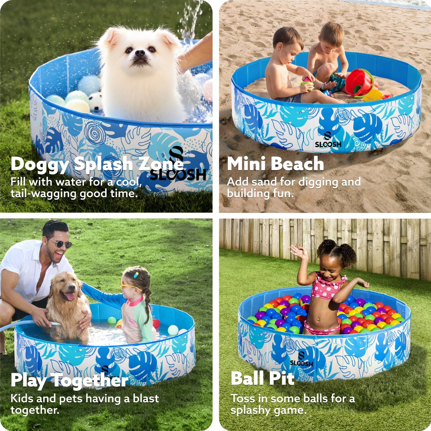 SLOOSH Foldable Dog Pool – Portable 48x12 in Hard Plastic Kiddie Pool