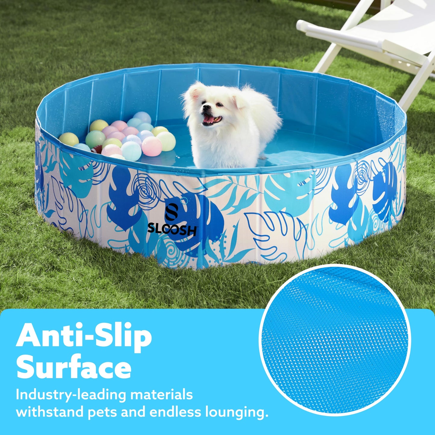 SLOOSH Foldable Dog Pool – Portable 48x12 in Hard Plastic Kiddie Pool