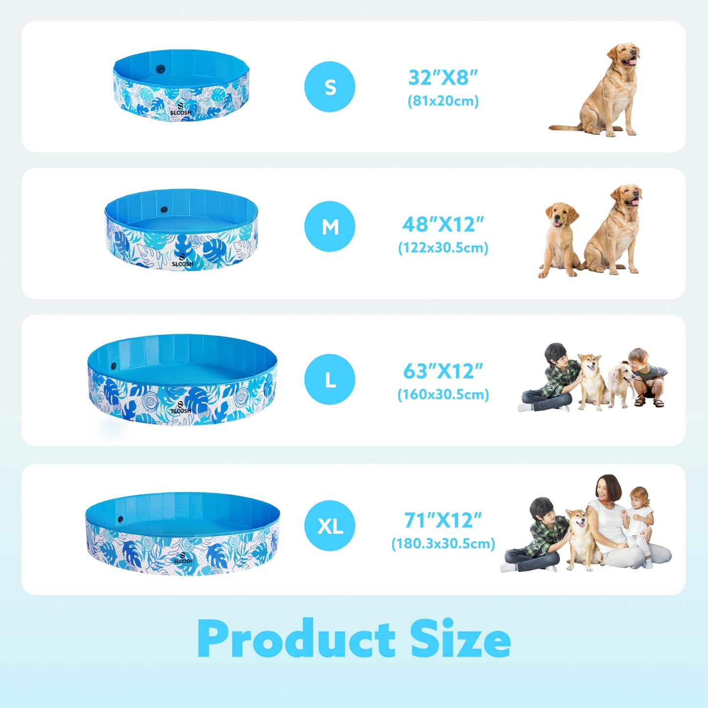SLOOSH Foldable Dog Pool – Portable 48x12 in Hard Plastic Kiddie Pool