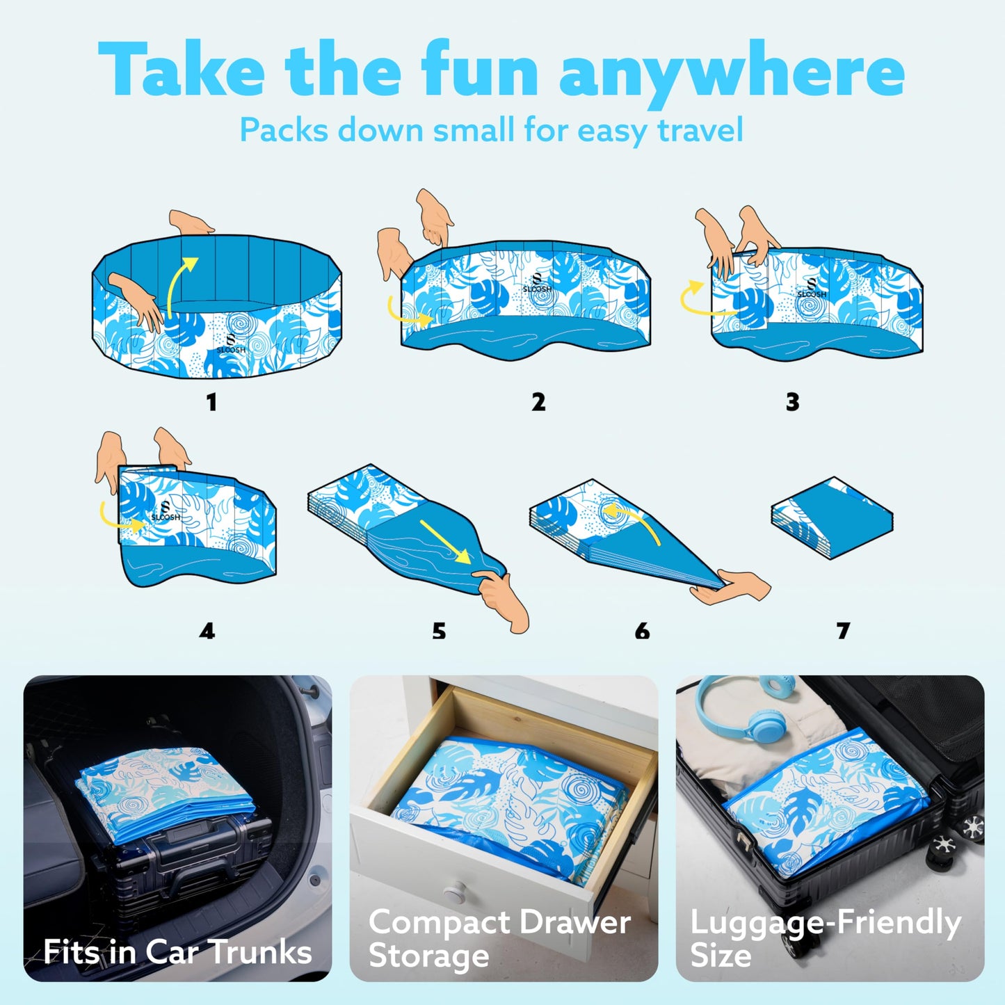 SLOOSH Foldable Dog Pool – Portable 48x12 in Hard Plastic Kiddie Pool