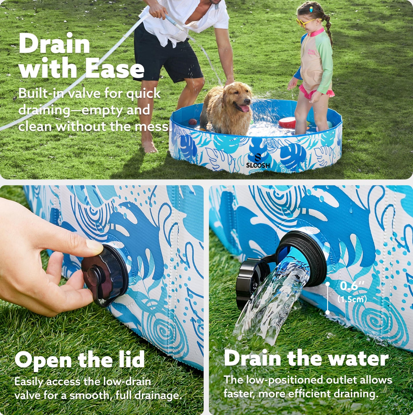 SLOOSH Foldable Dog Pool – Portable 48x12 in Hard Plastic Kiddie Pool