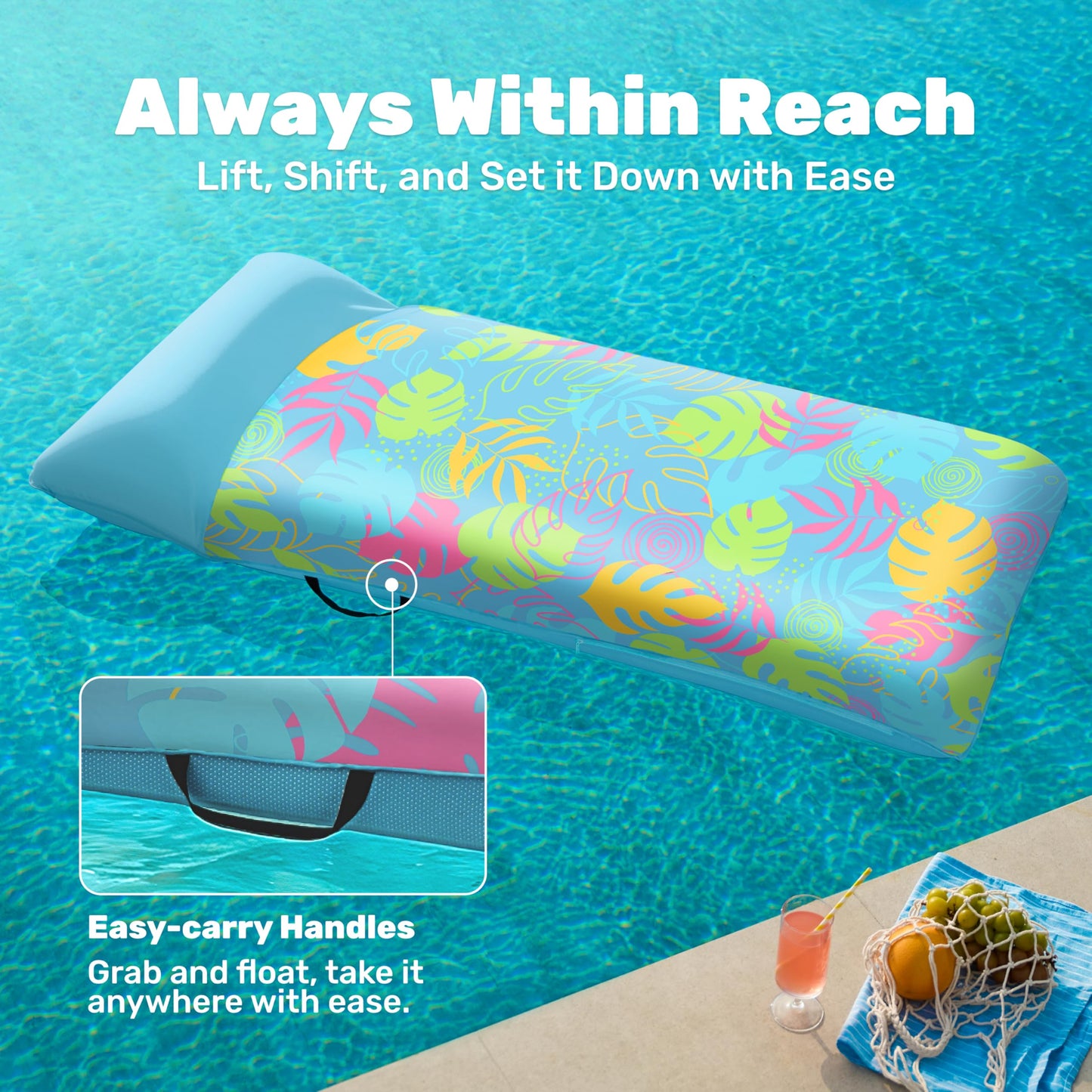 SLOOSH XL Fabric Covered Pool Float Lounger – 68x34 in, Headrest, Ultra Comfort