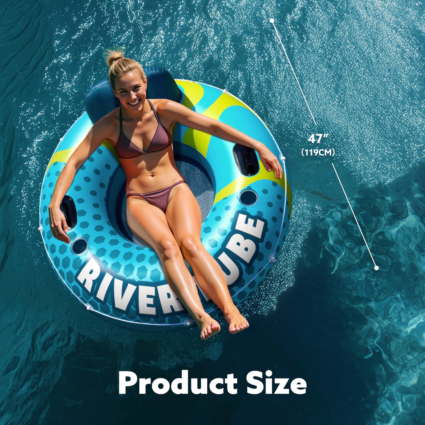 SLOOSH Inflatable River Tubes Float – Heavy Duty 53in Tube with Mesh Seat & Cup Holders