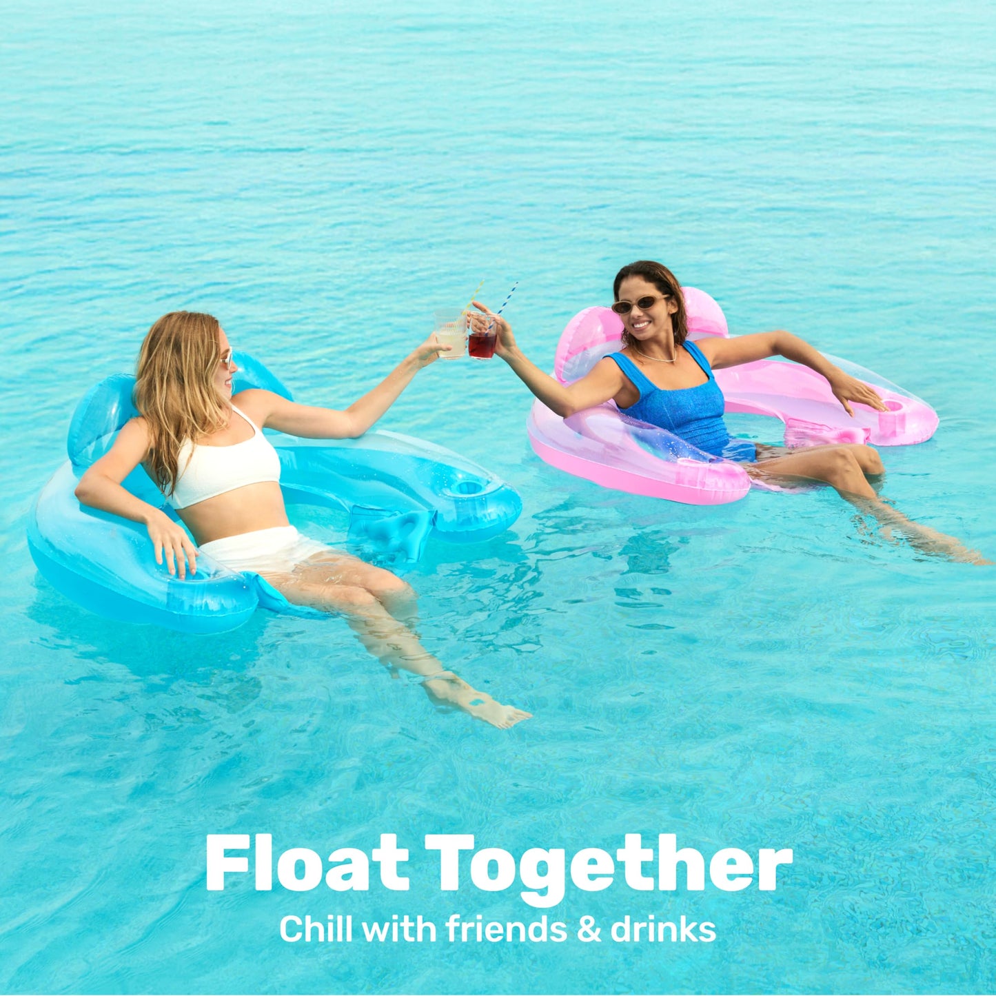 Sloosh Inflatable Pool Floats – 2 Pack Pool Chairs with Cup Holders (Blue & Pink)
