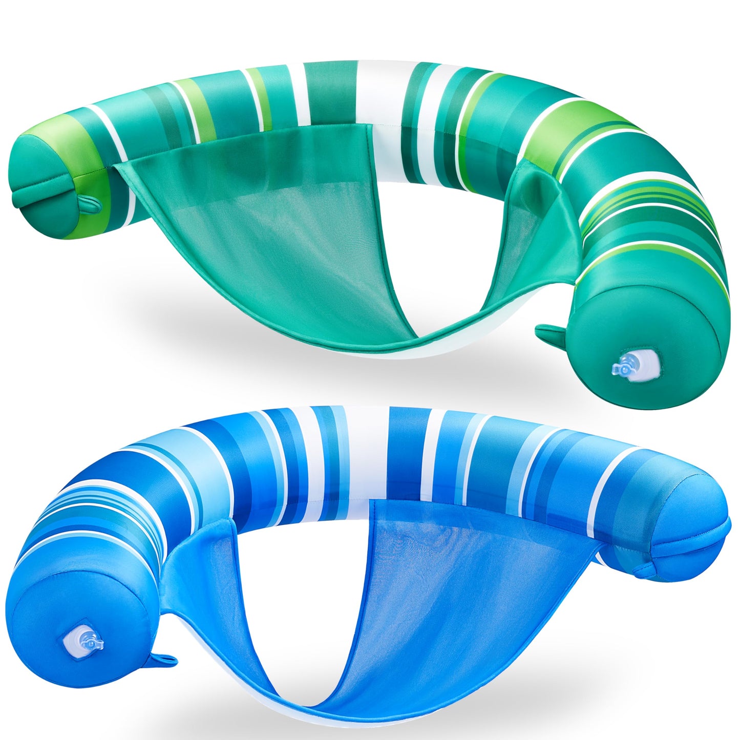 Sloosh Inflatable Pool Floats Chairs – 2-Pack Adults with Stripes (Blue & Green)