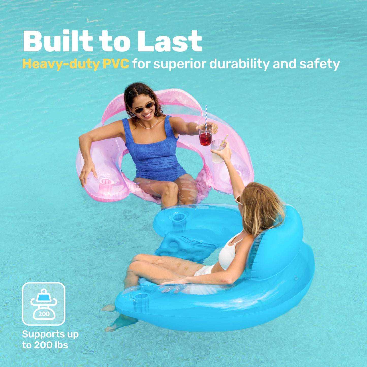 Sloosh Inflatable Pool Floats – 2 Pack Pool Chairs with Cup Holders (Blue & Pink)