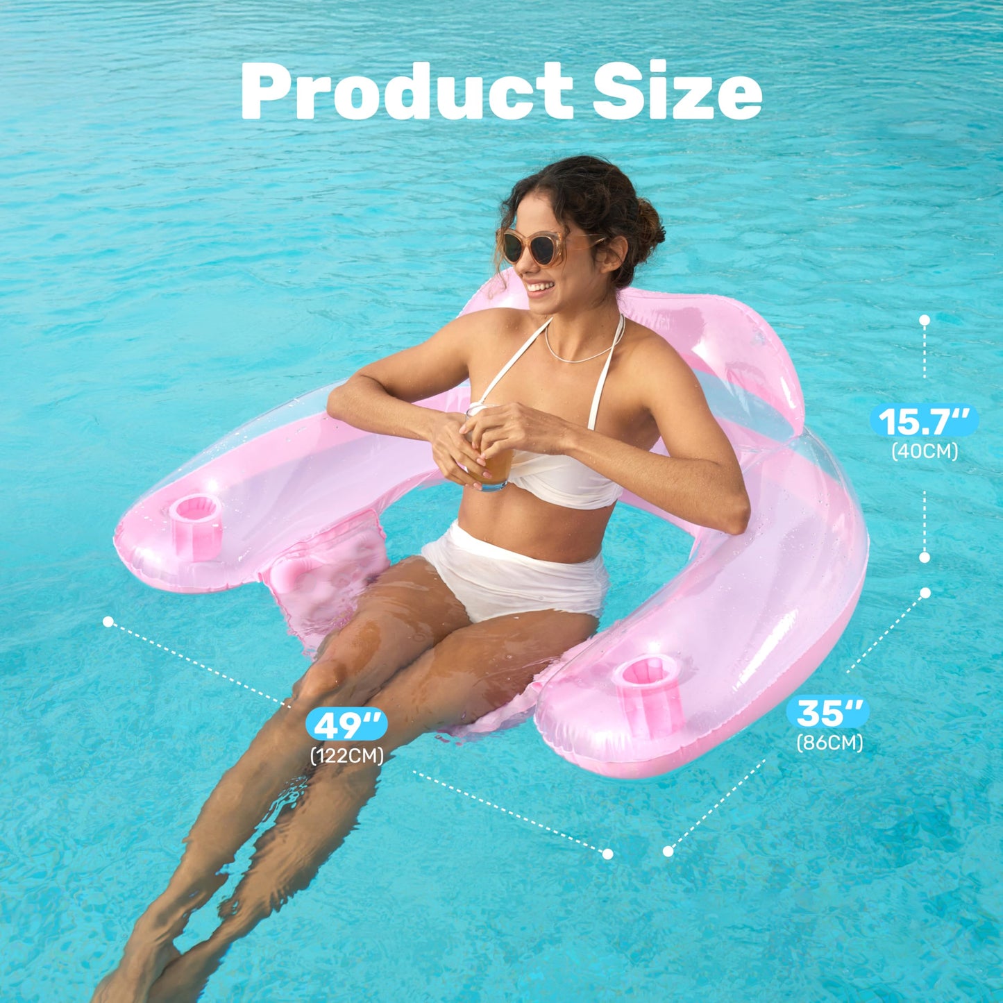 Sloosh Inflatable Pool Floats – 2 Pack Pool Chairs with Cup Holders (Blue & Pink)