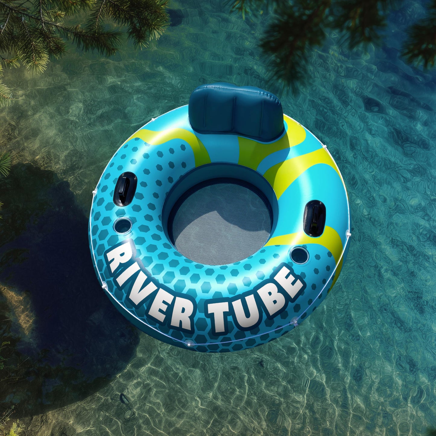 SLOOSH Inflatable River Tubes Float – Heavy Duty 53in Tube with Mesh Seat & Cup Holders