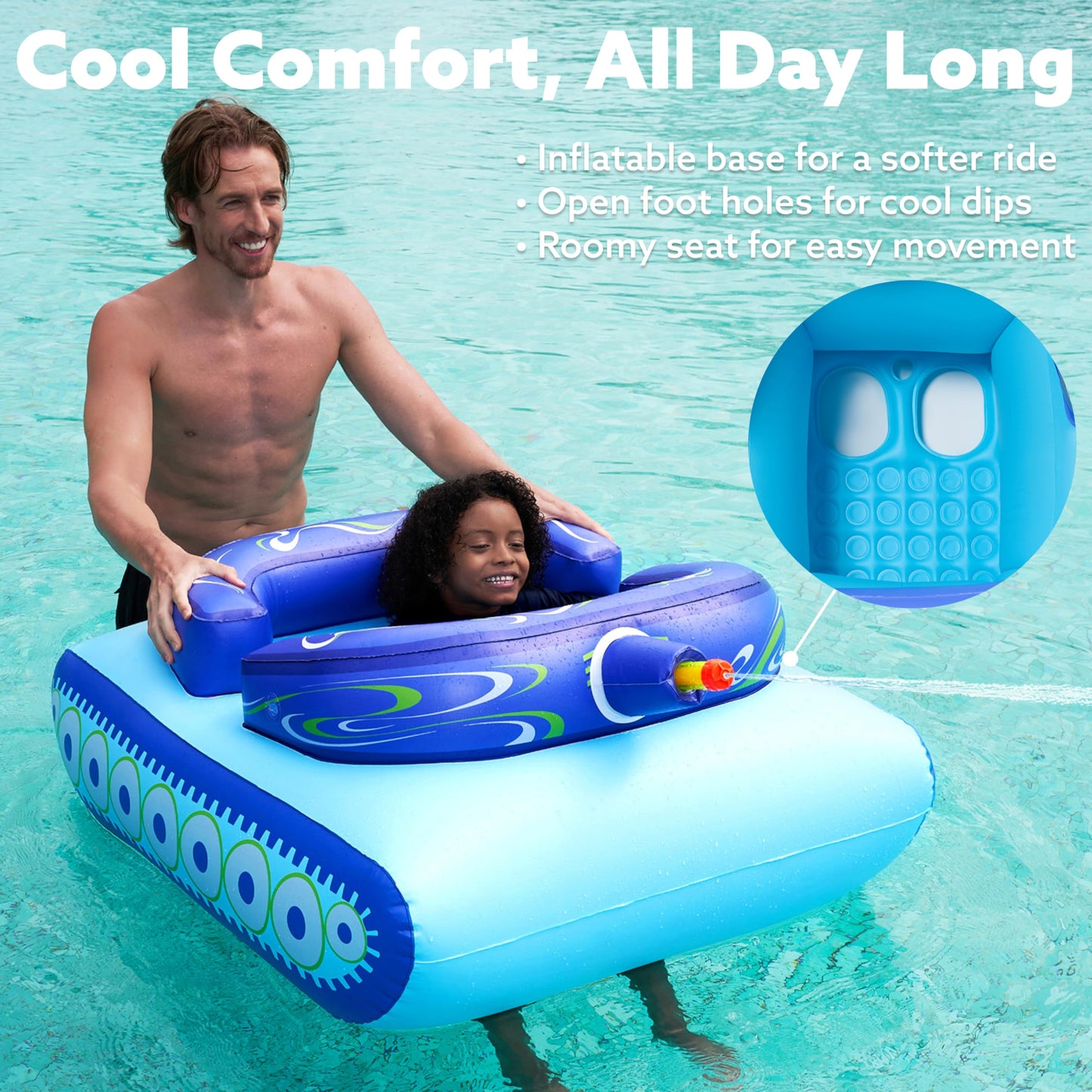 Sloosh Inflatable Tank Pool Float for Kids – Water Gun Battle Toy