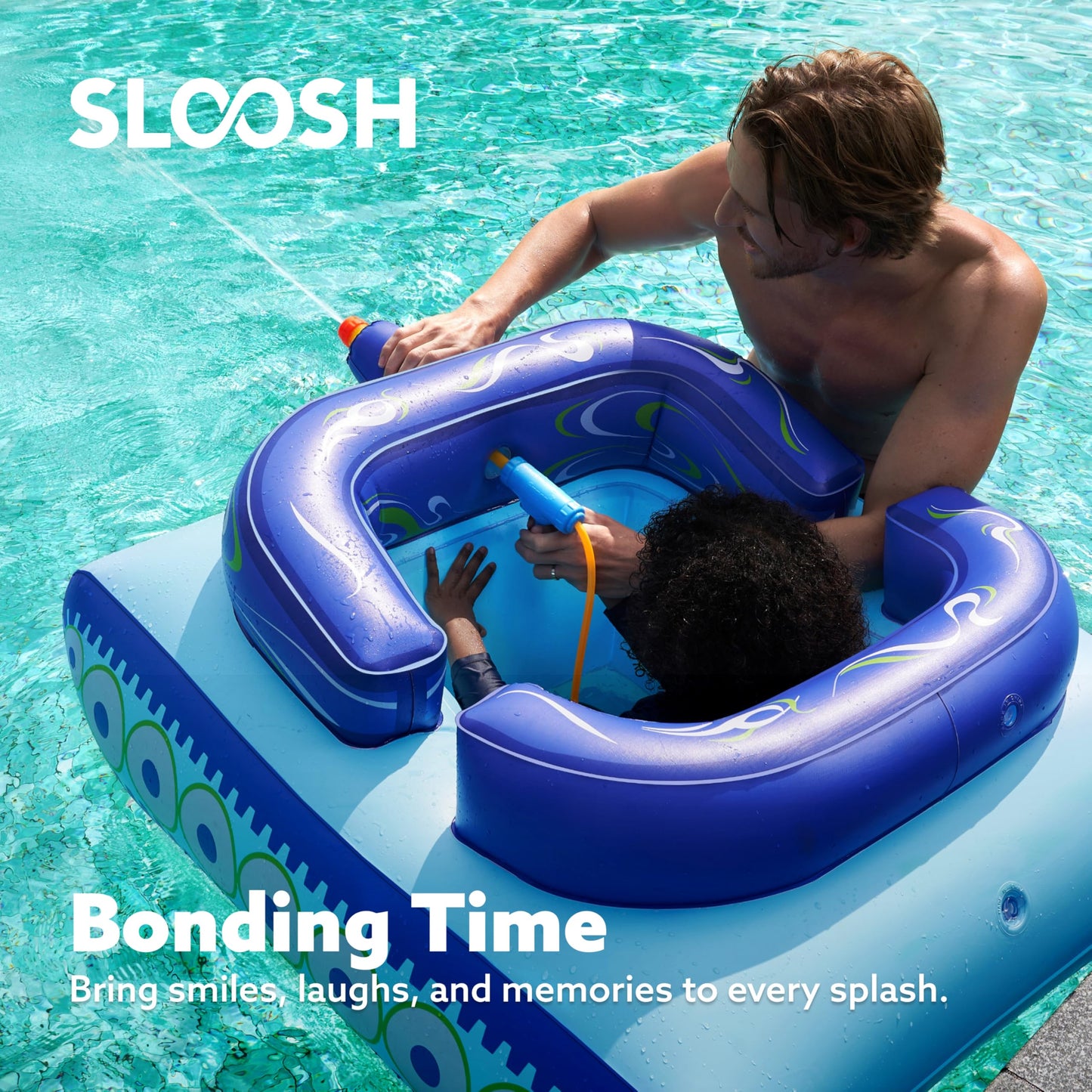 Sloosh Inflatable Tank Pool Float for Kids – Water Gun Battle Toy