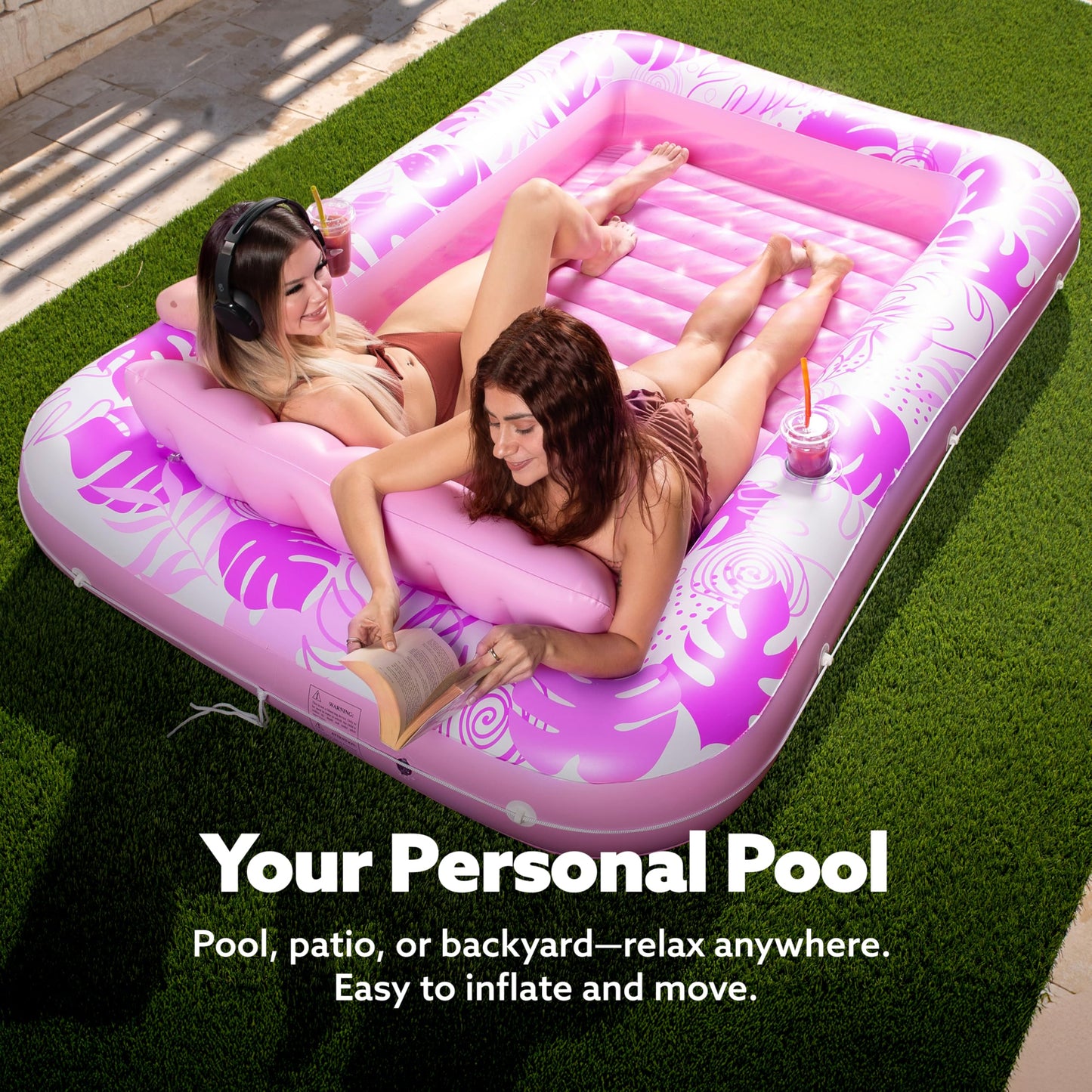 SLOOSH Inflatable Tanning Pool Lounger XL 85x57 Hot Pink – 4-in-1 Suntan Tub