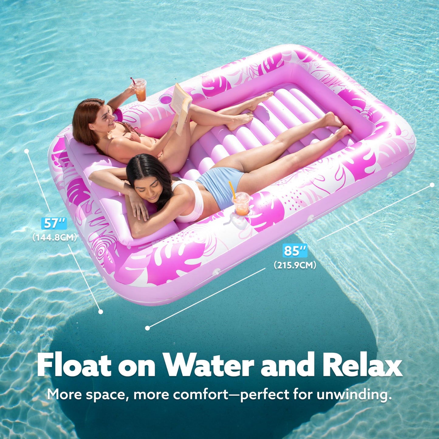 SLOOSH Inflatable Tanning Pool Lounger XL 85x57 Hot Pink – 4-in-1 Suntan Tub