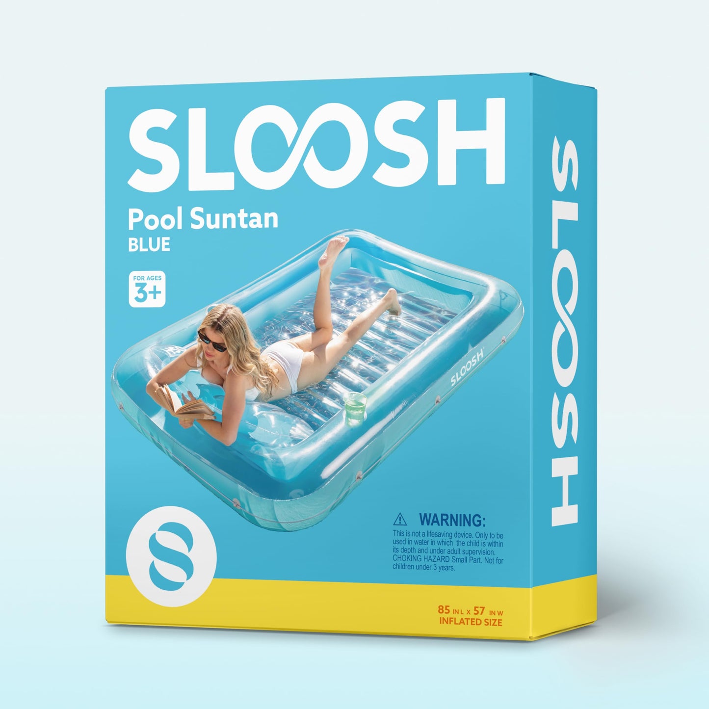 Sloosh Inflatable Tanning Pool Lounger XL Blue – 85 x 57 in, 4-in-1 Suntan Tub Raft