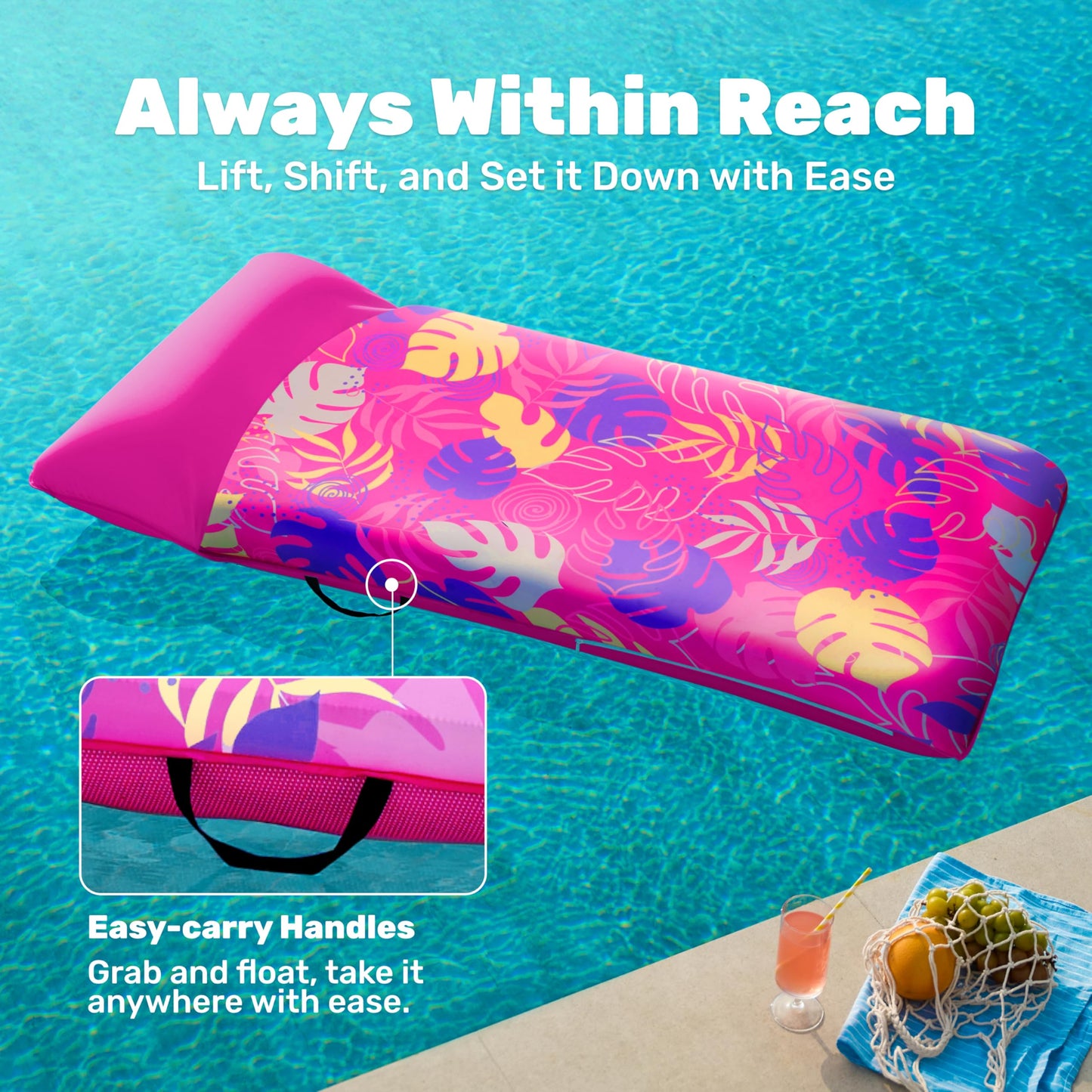 SLOOSH XL Fabric Covered Pool Float – 68 x 34 in Pink with Headrest
