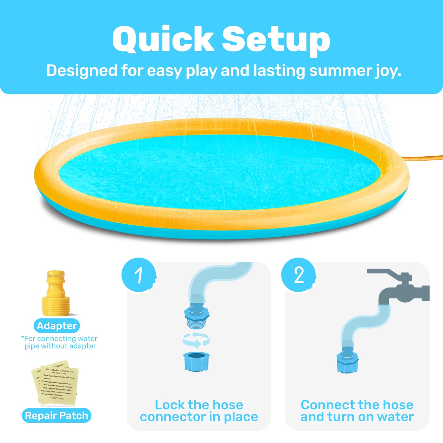 SLOOSH 60-inch Non-Slip Splash Pad Sprinkler – Outdoor Water Play Mat (Orange & Blue)