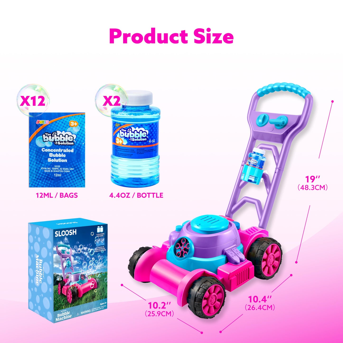 SLOOSH Bubble Lawn Mower Toy for Toddlers – Spill-Proof Pink Bubble Machine