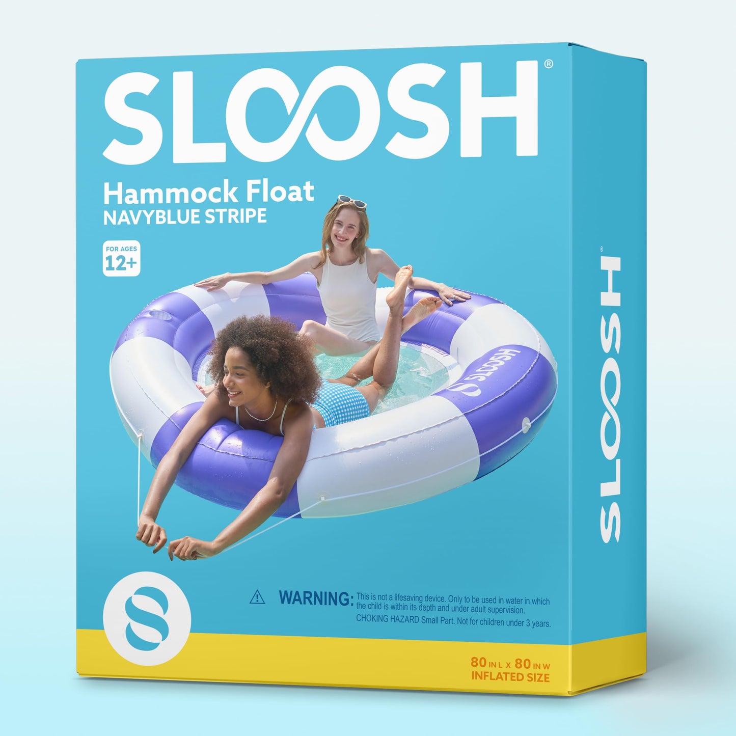 SLOOSH Inflatable Pool Lounger with Mesh – 80" Diameter Navy Stripe, Double Adult Float