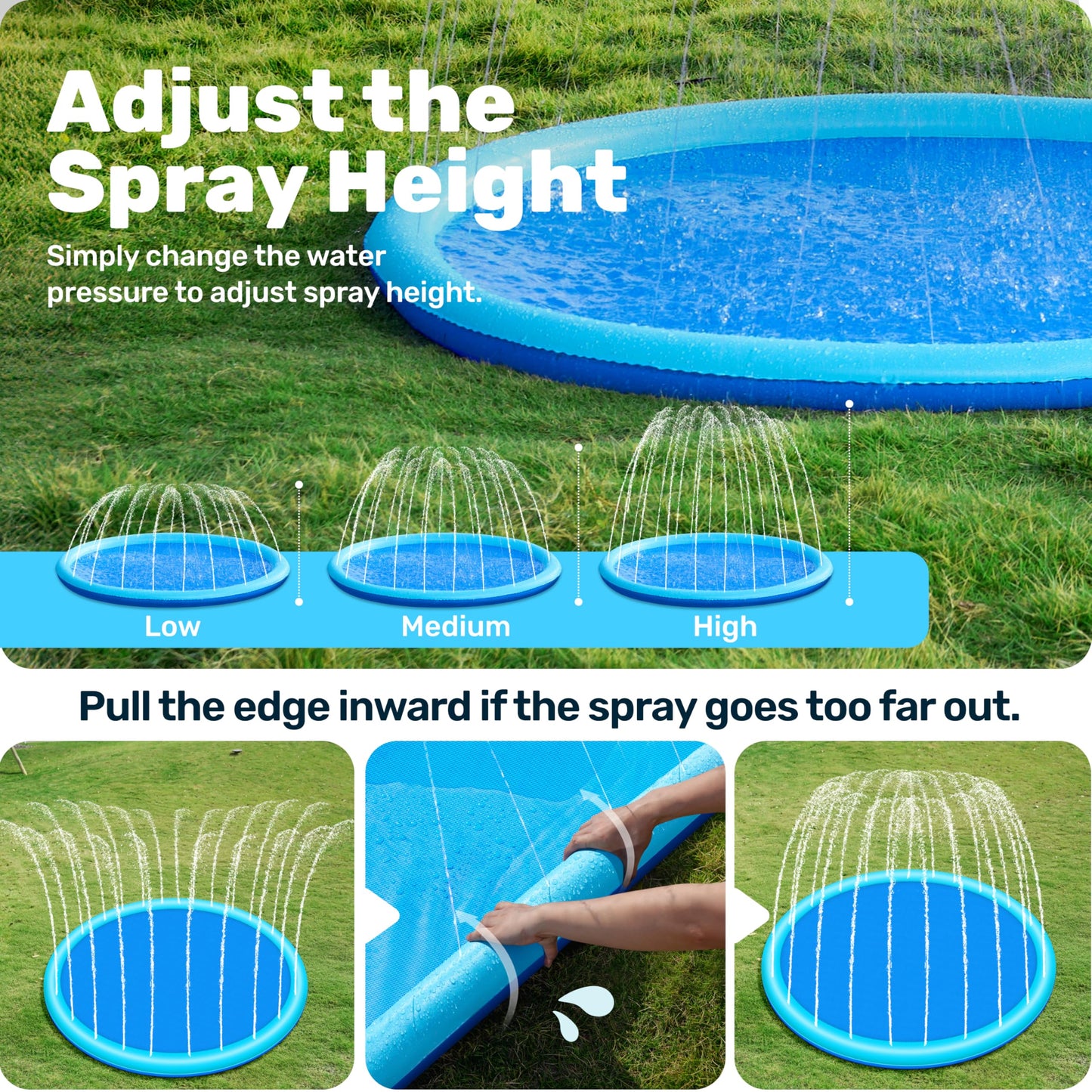 Sloosh 60-inch Non-Slip Splash Pad Sprinkler – 60in Outdoor Water Play Mat for Kids, Pets, Backyard (Blue)