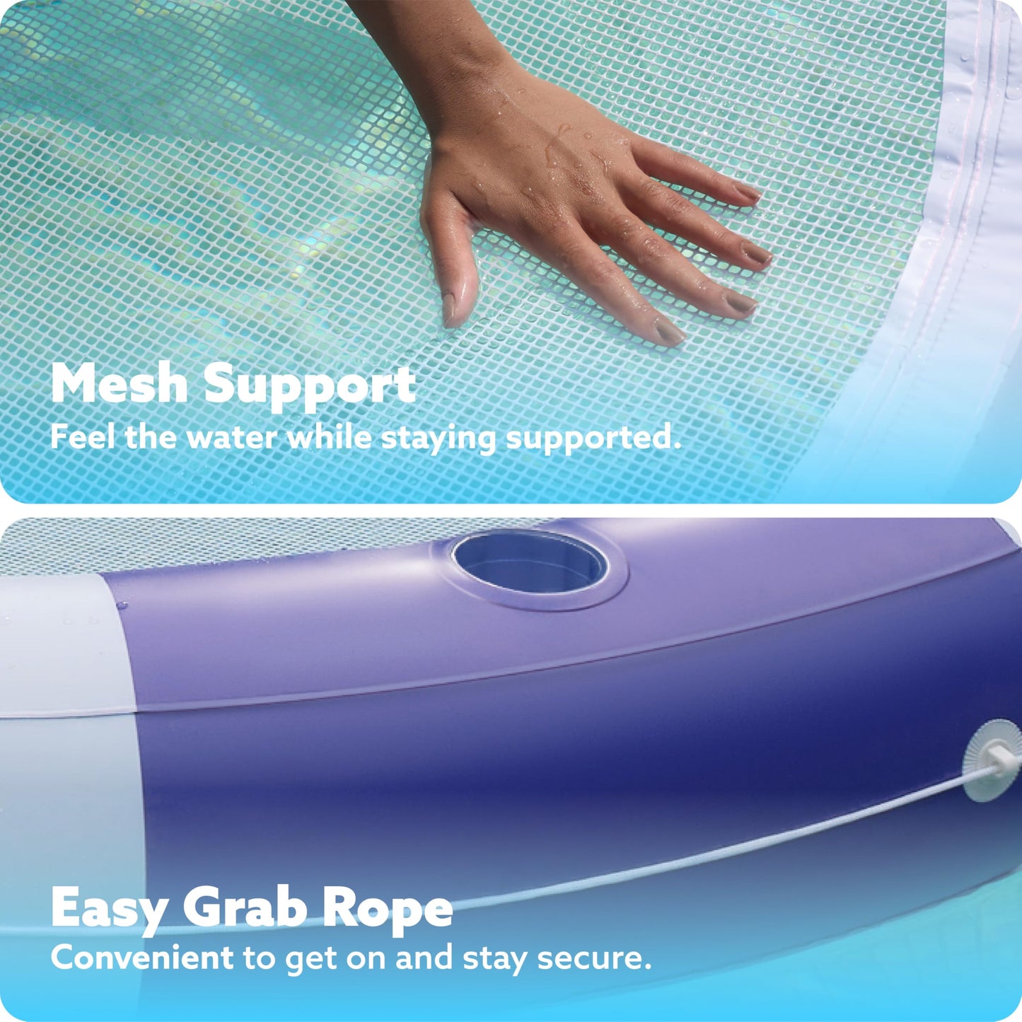 SLOOSH Inflatable Pool Lounger with Mesh – 80" Diameter Navy Stripe, Double Adult Float