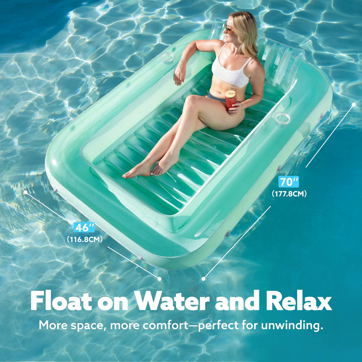 SLOOSH Inflatable Tanning Pool Lounger Float – 70 x 46 in, Pillow, 4-in-1 Suntan Tub, UV-Resistant