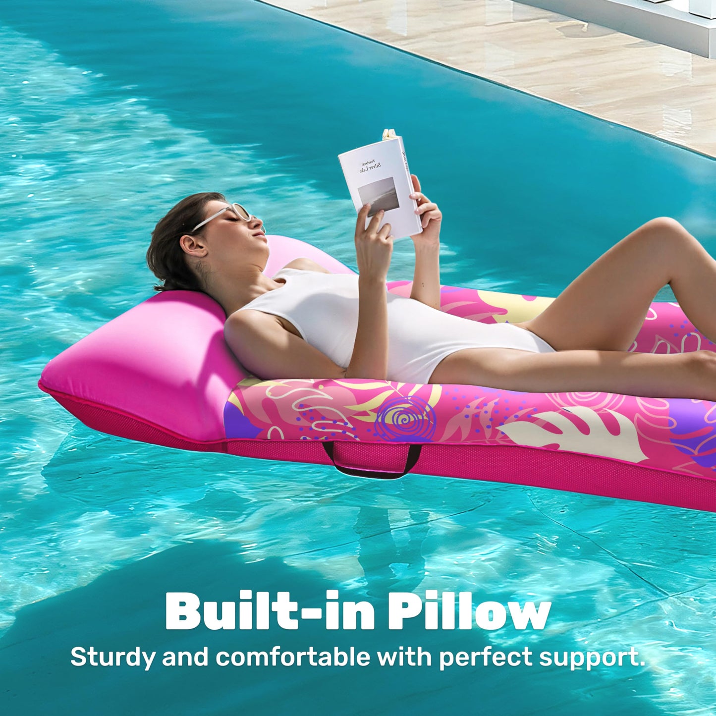 SLOOSH XL Fabric Covered Pool Float – 68 x 34 in Pink with Headrest