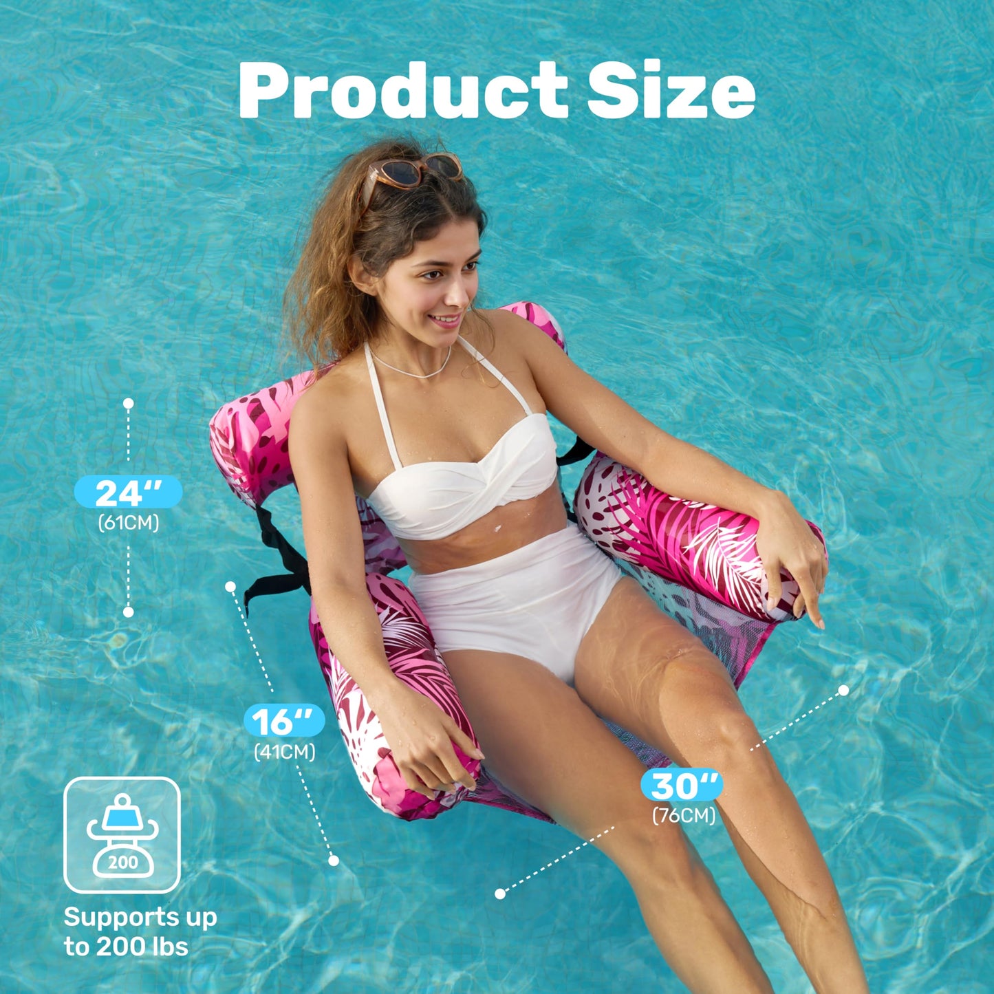 Sloosh Pool Floats Chairs Adult – Inflatable Pool Lounge with Pink Leaves Plant Pattern