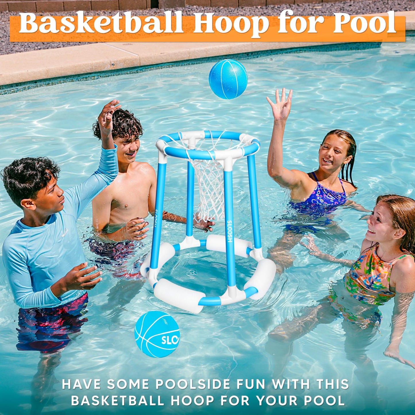 Sloosh Pool Basketball Hoop Set — Floating Water Game for All Ages (Blue)