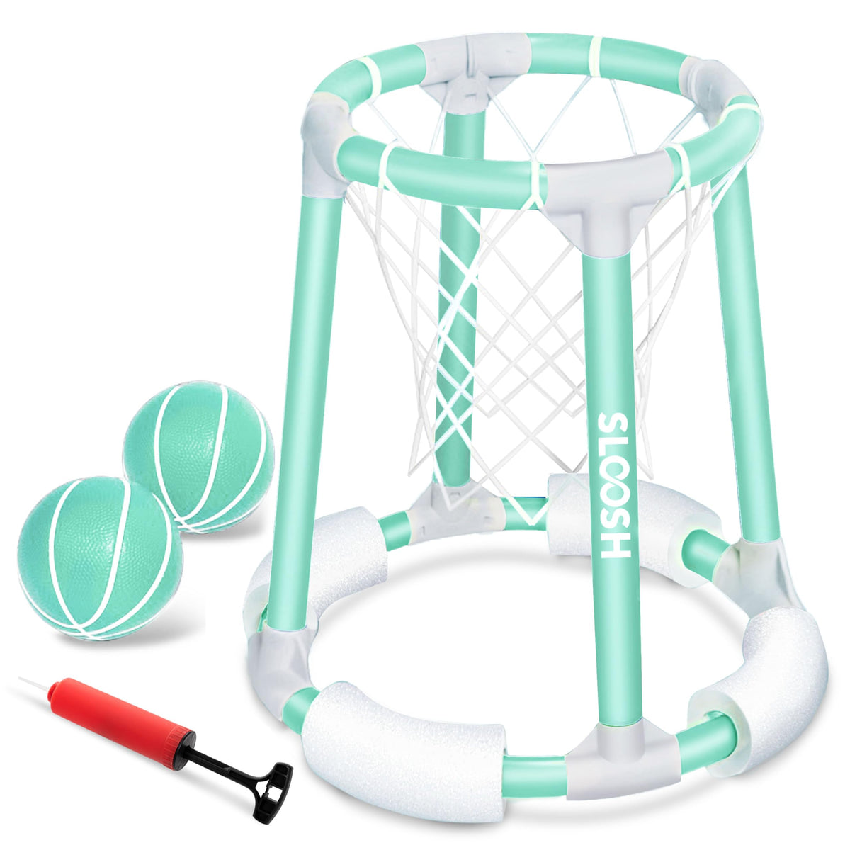 Sloosh Pool Basketball Hoop Toys – Floating Pool Game with Balls & Pump (Green)