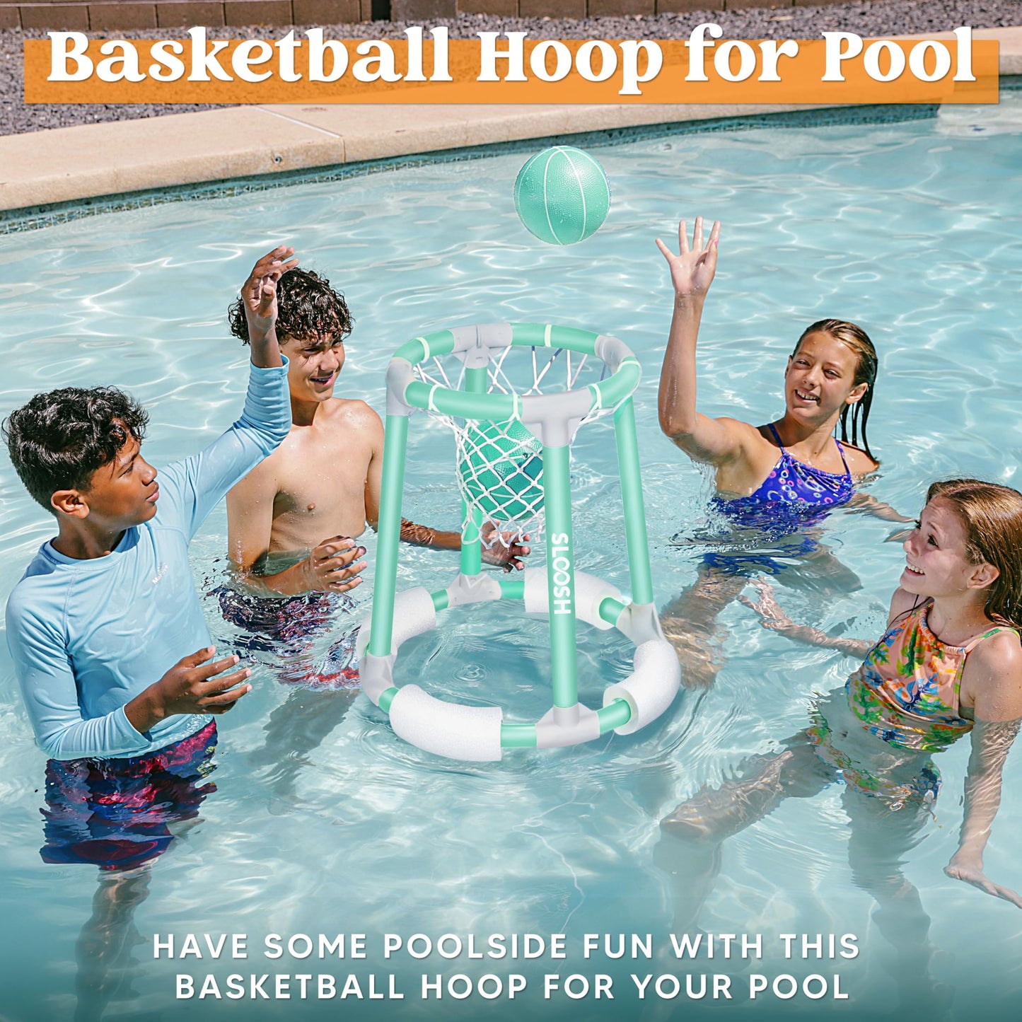 Sloosh Pool Basketball Hoop Toys – Floating Pool Game with Balls & Pump (Green)