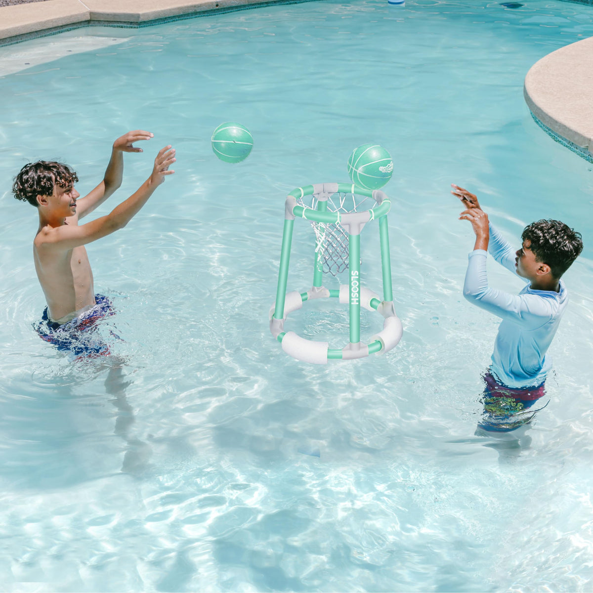 Sloosh Pool Basketball Hoop Toys – Floating Pool Game with Balls & Pump (Green)