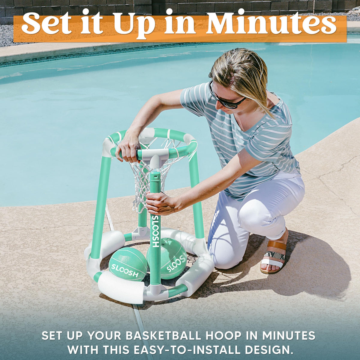 Sloosh Pool Basketball Hoop Toys – Floating Pool Game with Balls & Pump (Green)