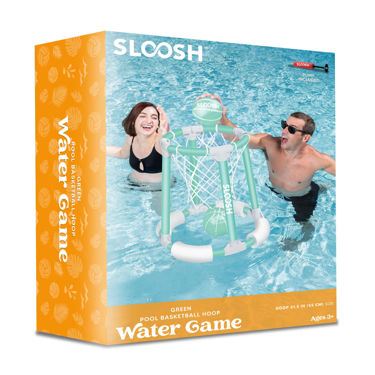 Sloosh Pool Basketball Hoop Toys – Floating Pool Game with Balls & Pump (Green)