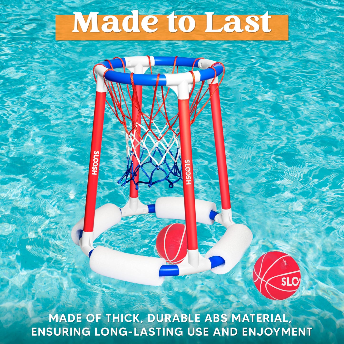 Sloosh Pool Basketball Hoop Set – Floating Pool Game with Balls & Pump (Red/Blue)